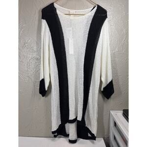 Chico's Vertical Stitch Vanessa Pullover 3/4 Sleeve Black White Sweater 3‎ XL/16
